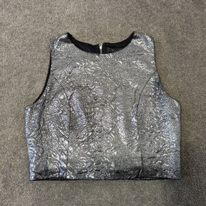 Honey Punch Women's Shiny Metallic Quilted Cropped Top Size Small